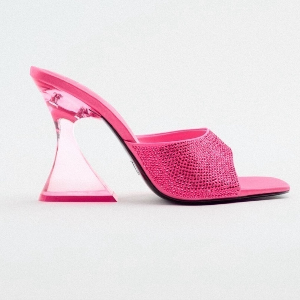 Zara Hot Pink Methacrylate Heeled Sandals NWT